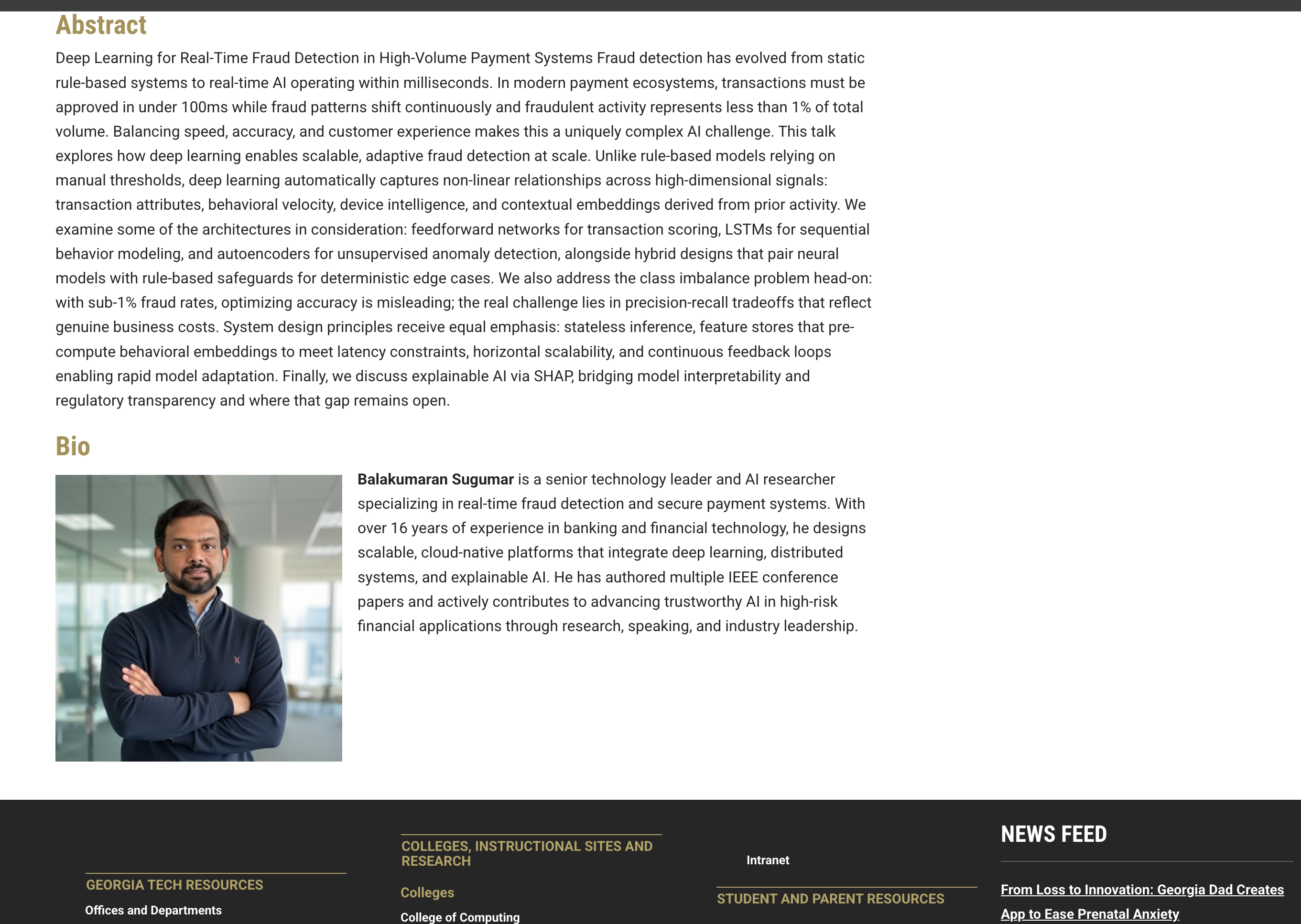 Balakumaran speaking at Georgia Tech Conference
